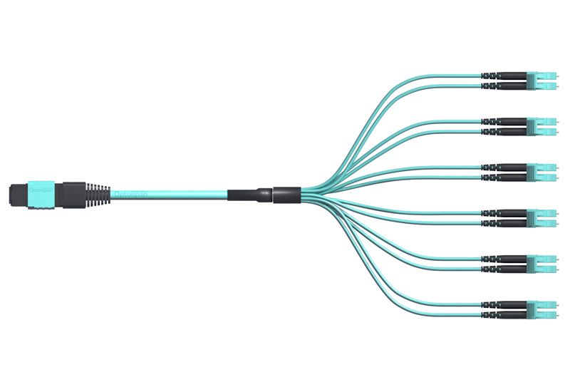 [FBR-MM-OM3-MPO-LC-B-3M] MPO(Female)-LC Base-12 Multi-Mod Fiber Patch Cord OM3 Polarite B 3 Metre